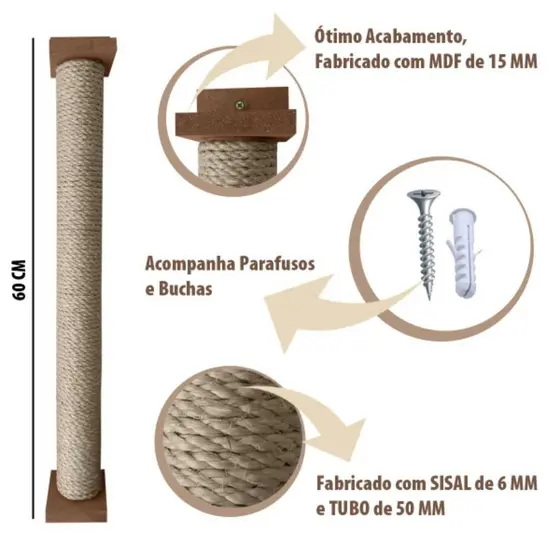 Arranhador para Gatos torre de Parede 60 Cm