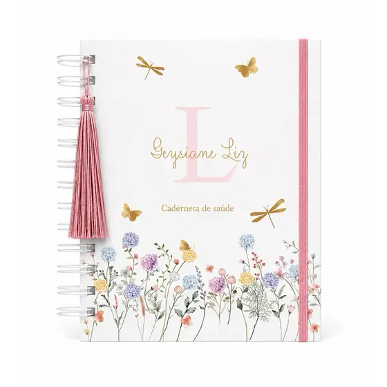 Caderneta De Saúde | Vacina Floral Borboletas Menina Personalizada Atualizada clean