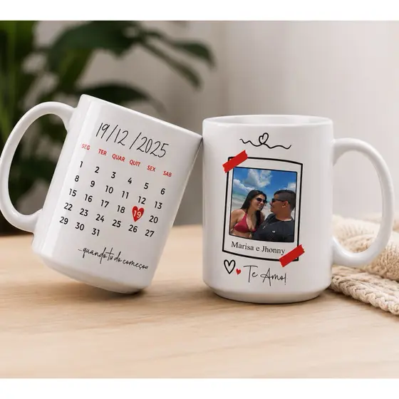 Caneca de Calendário Personalizada com foto e data | dia dos Namorados, Casamento, aniversário