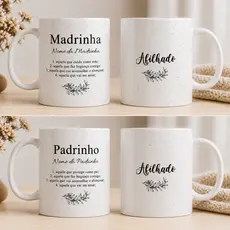 Caneca Personalizada Padrinho Madrinha com Nome 💖 Presente para Batizado | Convite Dinda Dindo Especial