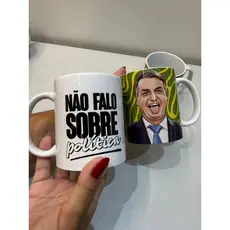 Caneca Bolsonaro Frase Não Falo Sobre Política Presente Engraçado Humor Café 325 ml