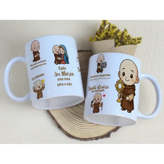 Caneca xicara Personalizada Frei Gilson Santo Rosário de Madrugada 325ml | Caneca Católica Presente Religioso 🙏