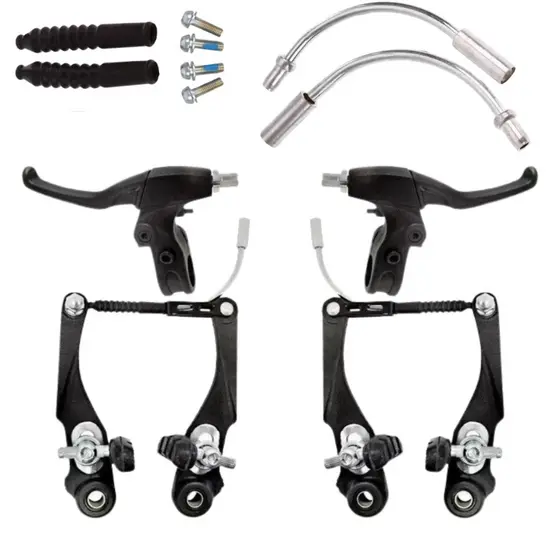 Kit Par De Freio V Brake De Nylon Tipo Logan Com Manetes Preto Completo Para Bicicleta