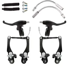 Kit Par De Freio V Brake De Nylon Tipo Logan Com Manetes Preto Completo Para Bicicleta
