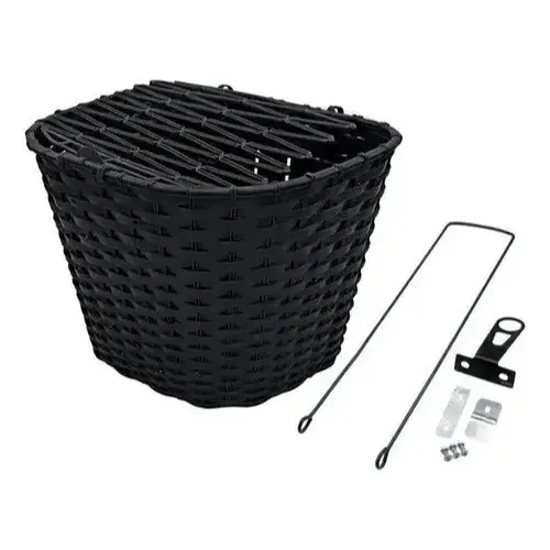 Cesta preta plástico reforçado com tampa para bike aro 26