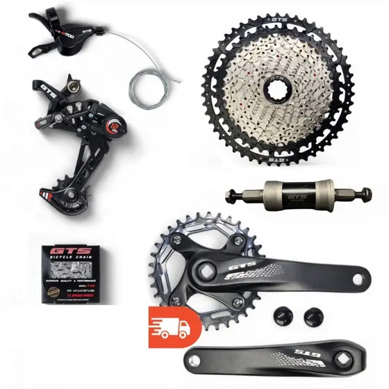 Kit Relação 12v GTS 1x12 C/ Corrente + Cassete 11x50 + Pedivela 34D + Movimento Central GTS