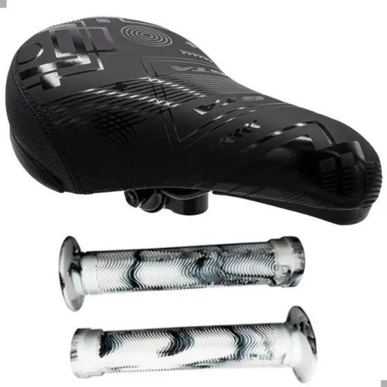 Banco Selim Gta Bmx Bicicleta Bike Macio Preto Confortável + Manopla Gios Bmx Freeride DH Punho Giosbr 150mm (CORES)