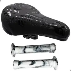 Banco Selim Gta Bmx Bicicleta Bike Macio Preto Confortável + Manopla Gios Bmx Freeride DH Punho Giosbr 150mm (CORES)