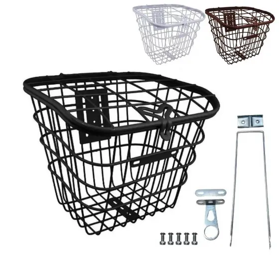 Cesta Cestinha de Bicicleta Com Tampa Aço Reforçado Revestido Kit Completo