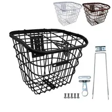 Cesta Cestinha de Bicicleta Com Tampa Aço Reforçado Revestido Kit Completo