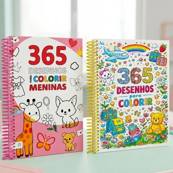 Kit 2 Livros 365 Desenhos Meninas 365 Desenhos para Colorir Branco Caderno para Colorir