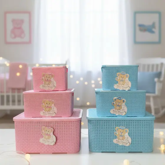 Kit 3 Caixas Organizadoras Mamãe Bebê 3,5L - 7L - 18L