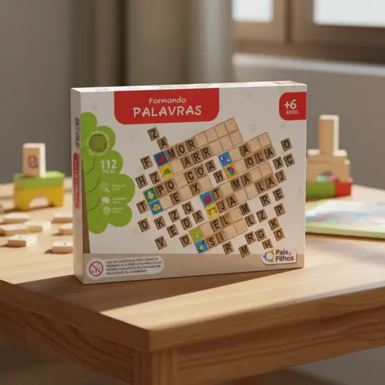 Jogo Formando Palavras MDF Brinquedo Pedagógico Infantil Pais e Filhos 2906