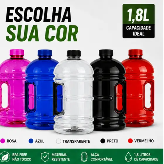Garrafa De Água 1.8L Galão Squeeze Com Alça Academia Funcional Crossfit Esportes Livre De BPA