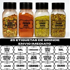 Porta Pote de Tempero + ETIQUETA Premium 200ml Cozinha com Tampa Dosadora Dupla  Envio Imediato