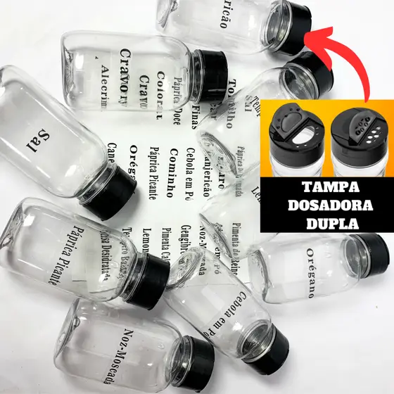 Pote de Tempero + ETIQUETA 200ml Premium Com Tampa Dosadora dupla