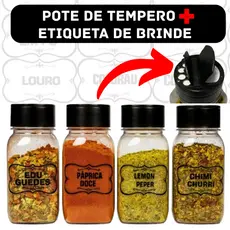 Porta pote de Tempero + ETIQUETA 3D PREMIUM 200ml Cozinha Qualidade Altíssima Tampa Dosadora dupla