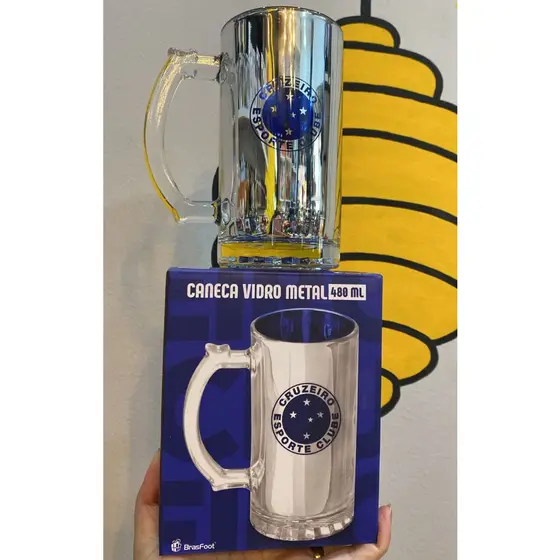 CANECA VIDRO METALICA 480ML TIMES FUTEBOL ELETROSTÁTICA BEBIDA