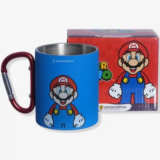 CANECA COM ALÇA MOSQUETÃO SUPER MÁRIO NINTENDO JOGO