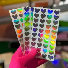 100 Adesivos Coração 1,7x1,5cm cada Holográfico para  envelopes - cartas - saquinhos - caixas de mdf