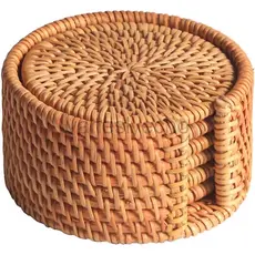 Conjunto De Porta Copos Rattan , Pano De Chá Artesanal Coasters , Presente Criativo Para Cozinha Mesa Bebidas Artesanato Rodada Natural