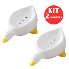 Kit Com 2 Saboneteiras De Pia Para Banheiro Fofa Patinho Suporte De Plástico Com Furo Porta Sabonete Barra Lavabo Sabão