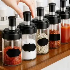 Kit 12 Pote De Vidro Com Tampa Colher Porta Condimento Tempero Cozinha Organizador Etiqueta Sal Pimenta Açúcar