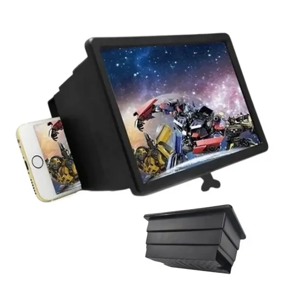 Suporte Com Lupa Amplificador Aumento Tela Imagem 3D Para Celular Portátil Prático