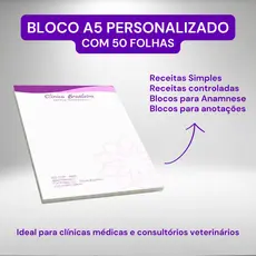 Bloco Personalizado A5 50 Folhas 15x21cm - Receituário e anotações, Qualidade Profissional, 4, 8, 12, 16 e 20 unidades