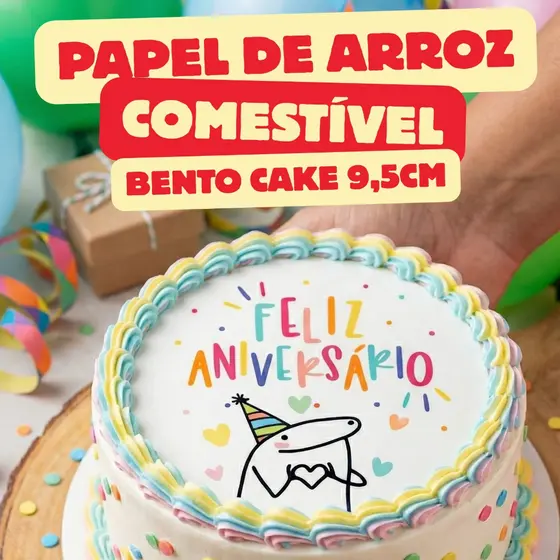 12Papel De Arroz Aniversário BENTO CAKE BOLO FESTA ANIVERSÁRIO COMESTIVEL BOLINHO Flork  PARABÉNS 9,5CM CONFEITARIA