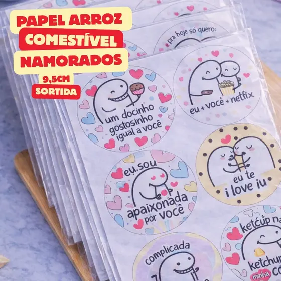 12 papel de arroz 9,5cm flork sortido namorados bento cake bolo confeitaria comestivel