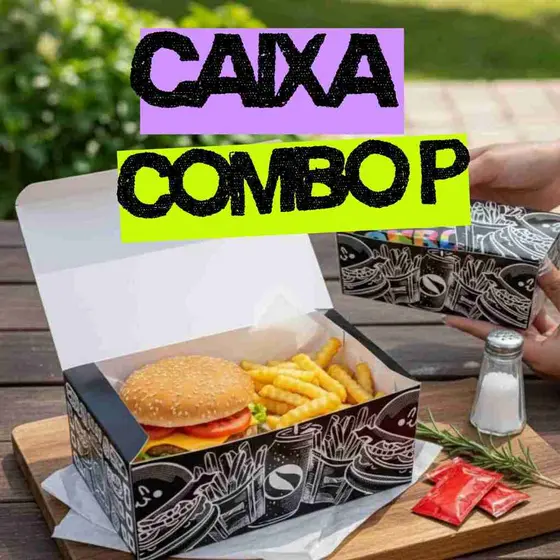 Caixa para Hamburguer Combo Kit  Embalagem Box Batata Artesanal Delivery Lanche