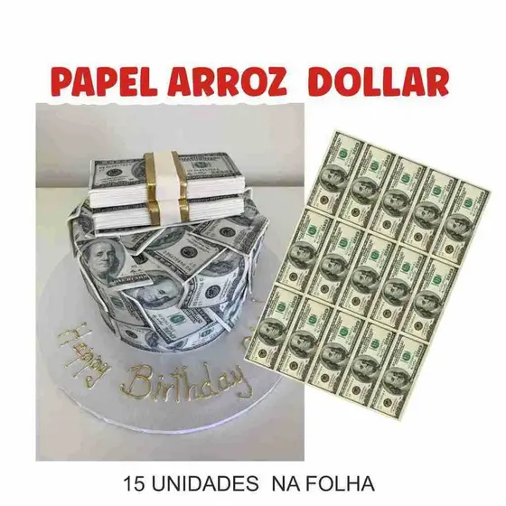 PAPEL DE ARROZ DOLLAR  BOLO FESTA  COMESTIVEL CONFEITARIA