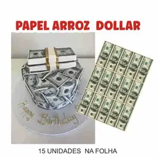 PAPEL DE ARROZ DOLLAR  BOLO FESTA  COMESTIVEL CONFEITARIA