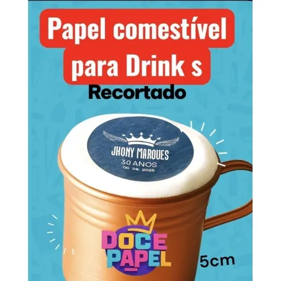 100 papel de arroz para drink casamentos debutantes15 anos , bebidas comestível  5cm
