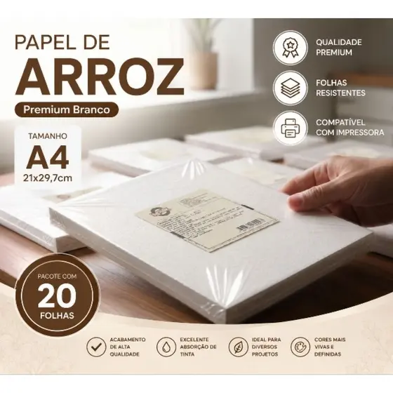 20 papel arroz branco A4 comestivel  para confeitaria branco premium