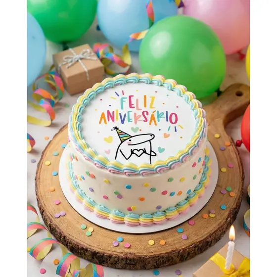 PAPEL DE ARROZ COMESTIVEL 14CM+ 4,5CM PARABENS, FELIZ ANIVERSARIO REDONDO