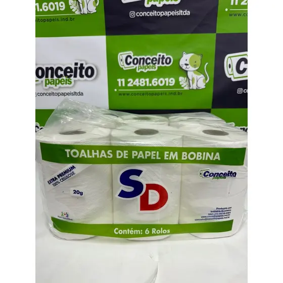 TOALHA BOBINA 100% CELULOSE 20G 20CM X 06ROLOS SD