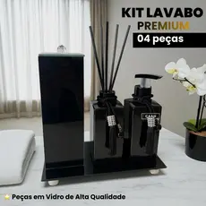 Kit Lavabo Banheiro Luxo Preto 04 Peças Porta Escova Com Tampa Bandeja Aromatizador Saboneteira vc