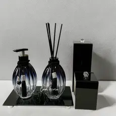 Kit Lavabo Banheiro Preto Luxo Porta Escova com Tampa Bandeja Vidro Aromatizador Porta Cotonete Luxo