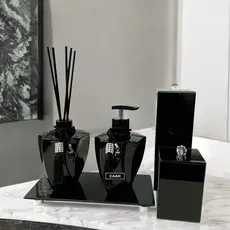 Kit Lavabo Banheiro Elegance Preto Com Porta Escova Vidro Com Tampa Bandeja Porta Cotonete/Aromatizador Luxo