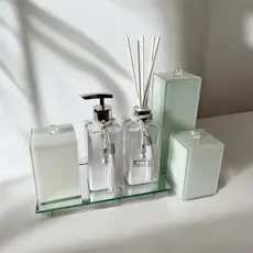 Kit Lavabo Banheiro Luxo Branco Com Porta Escova Vidro Com Tampa Bandeja Porta Cotonete Bandeja Aromatizador De Ambiente