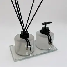 Kit Lavabo Banheiro Picolo Fosco Bandeja Vidro Transparente Aromatizador Saboneteira Luxo