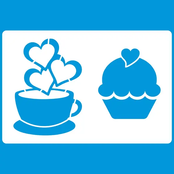 Stencil 12 X 8 Xicrinha E Cupcake Molde Vazado Pintura Tecido Mdf Madeira Parede Camiseta Pano Prato