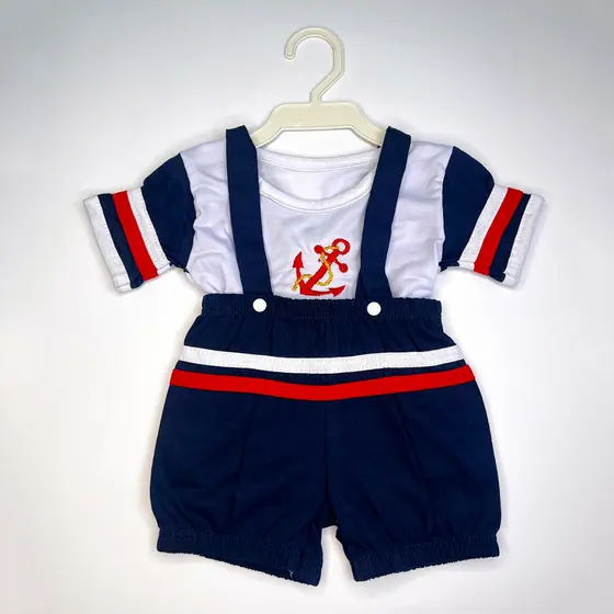 Conjunto Infantil Bebê Marinheiro Suspensório Enxoval Aniversário Festa - Azul e Branco