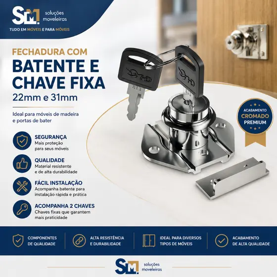Fechadura com Batente e Chave Fixa 22mm ou 31mm ENVIO IMEDIATO