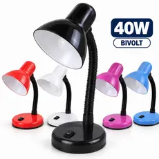 Luminária Mesa Abajur Articulada Flexível 40 Watts Bivolt Iluminação Quarto Escritório Sala Leitura