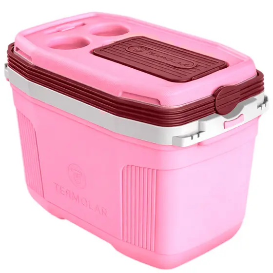 Caixa Cooler Térmico 20 Litros Rosa Termolar com Tampa Removível Porta Copos e coisas Integrado