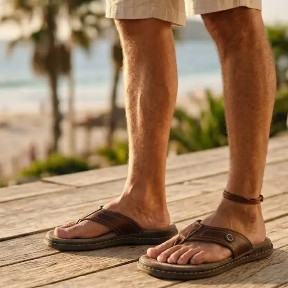 Sandália Antistress Chinelo Dedo Masculino Ortopédico Couro Legítimo Lançamento
