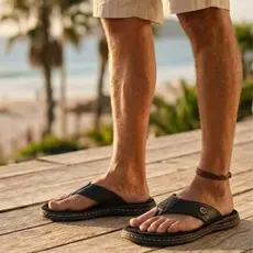 Sandália Antistress Chinelo Dedo Masculino Ortopédico Couro Lançamento